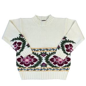 Vintage Worthington Petite Multicolored Floral Knit Crewneck Sweater (Sz S)